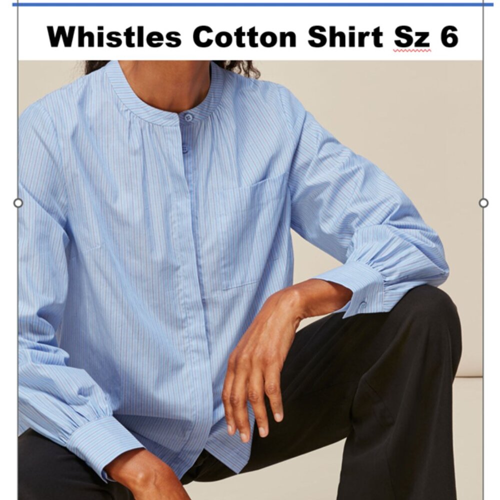 Whistles 💲179 Women's sz 6 Cotton Blue Multi Stripe Pocket Button Up Shirt Top